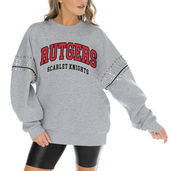 Women's Gameday Couture Heather Gray Rutgers Scarlet Knights Competitive Edge Oversized Fleece Pullover Sweatshirt