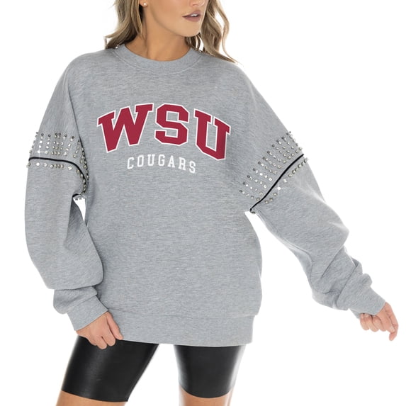 Women's Gameday Couture Heather Gray Washington State Cougars Competitive Edge Oversized Fleece Pullover Sweatshirt