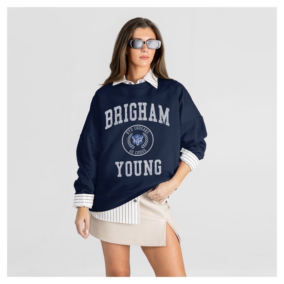 Women's Gameday Couture Navy BYU Cougars Prime Play Sweatshirt