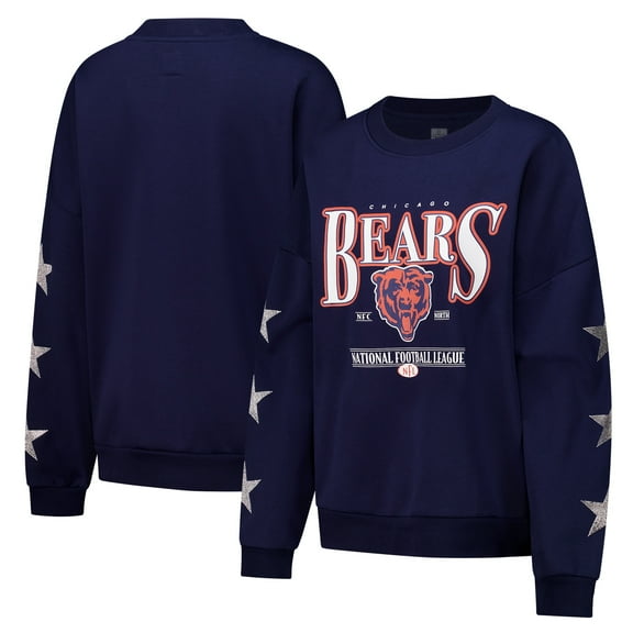 Women's Gameday Couture Navy Chicago Bears Rhinestone Star Sleeve Settle the Score Oversized Tri-Blend Pullover