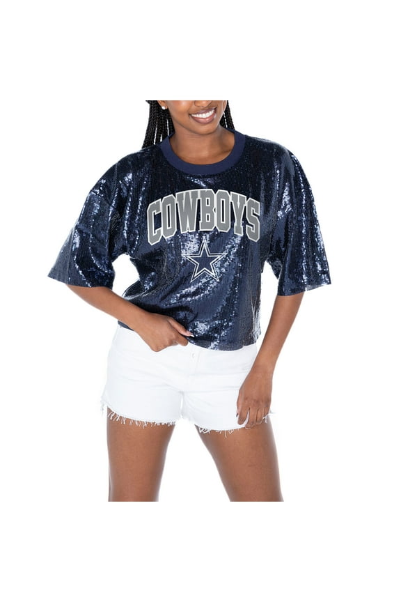 Women's Gameday Couture  Navy Dallas Cowboys Rise Up Sequin Cropped T-Shirt