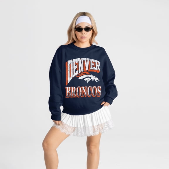 Women's Gameday Couture Navy Denver Broncos Main Character Oversized Premium Drop Shoulder Sweatshirt