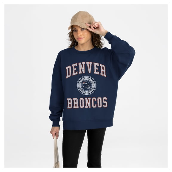 Women's Gameday Couture Navy Denver Broncos Prime Play Oversized Premium Drop Shoulder Sweatshirt