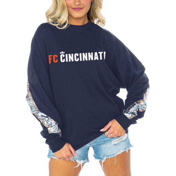 Women's Gameday Couture Navy FC Cincinnati Long Sleeve Sequin T-Shirt