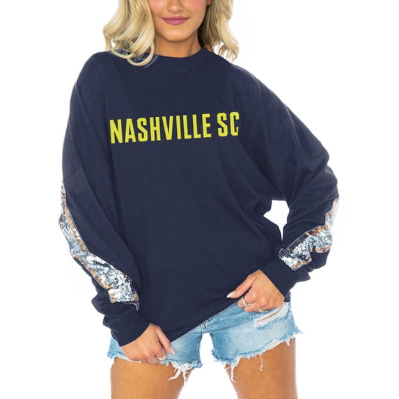 Women's Gameday Couture Navy Nashville SC Long Sleeve Sequin T-Shirt