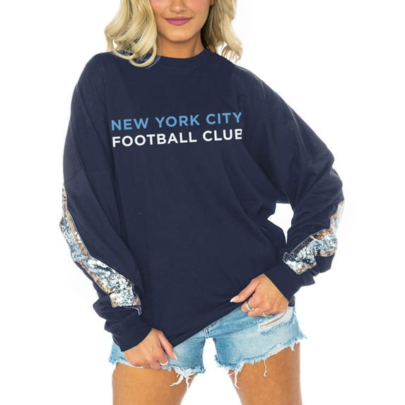 Women's Gameday Couture Navy New York City FC Long Sleeve Sequin T-Shirt