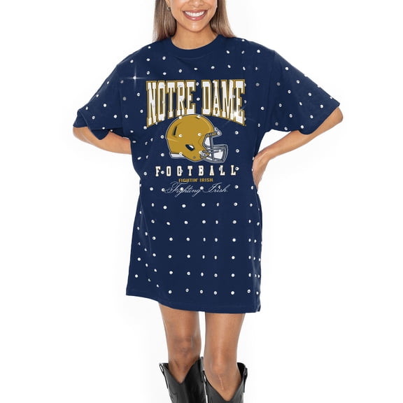 Women's Gameday Couture Navy Notre Dame Fighting Irish Allover Rhinestone T-Shirt Dress