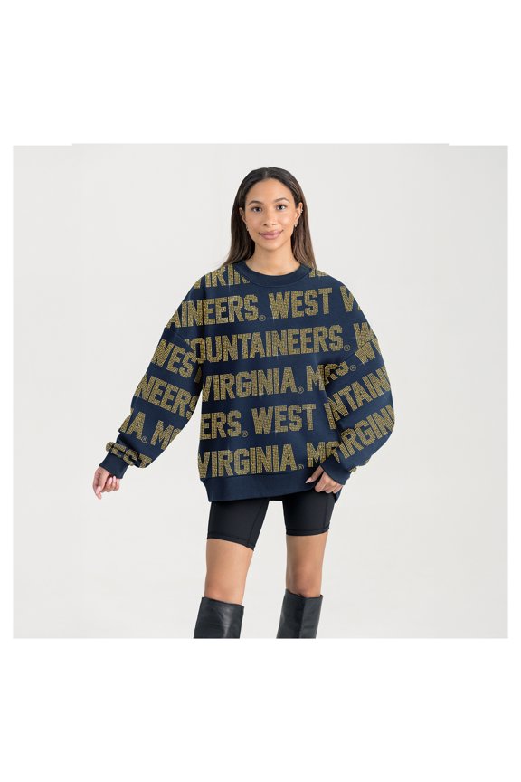 Women's Gameday Couture Navy West Virginia Mountaineers Oversized Hype Era Sweatshirt