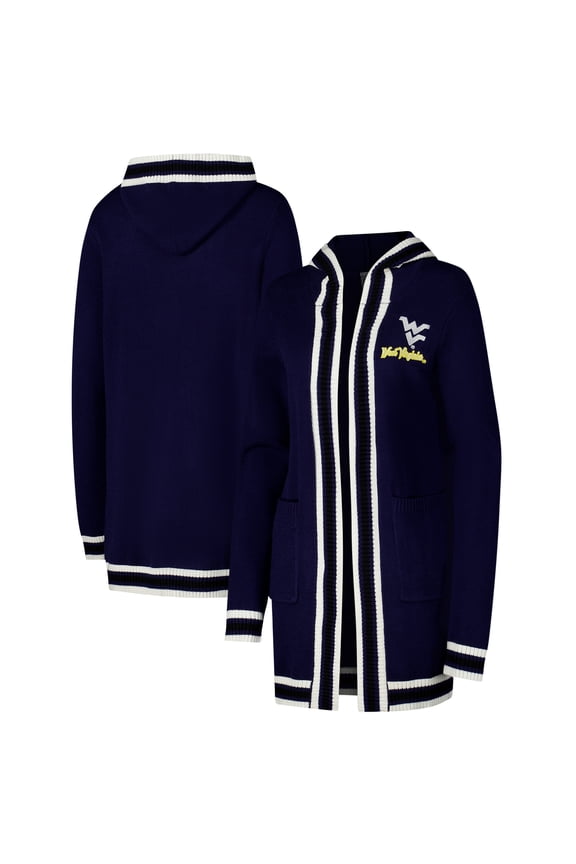 Women's Gameday Couture Navy West Virginia Mountaineers Stripe Detail Tri-Blend Hoodie Cardigan Sweater