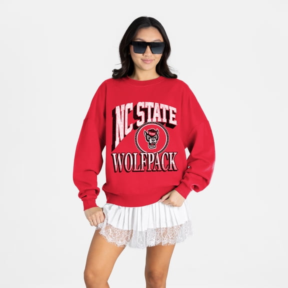Women's Gameday Couture Red NC State Wolfpack Main Character Oversized Premium Drop Shoulder Sweatshirt