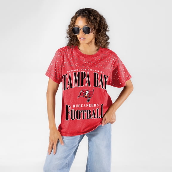 Women's Gameday Couture Red Tampa Bay Buccaneers Sparkle & Score Washed Micro Rhinestone T-Shirt