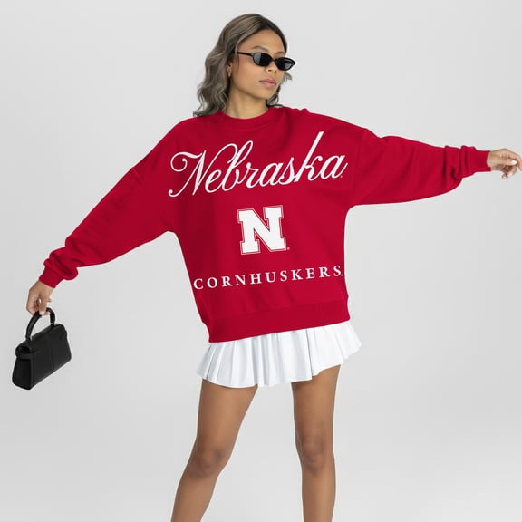 Women's Gameday Couture Scarlet Nebraska Huskers Legacy Club Oversized Premium Fleece Sweatshirt