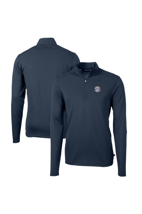 Men's Cutter & Buck Navy SEC Gear Virtue Eco Pique Recycled Quarter-Zip Pullover Top