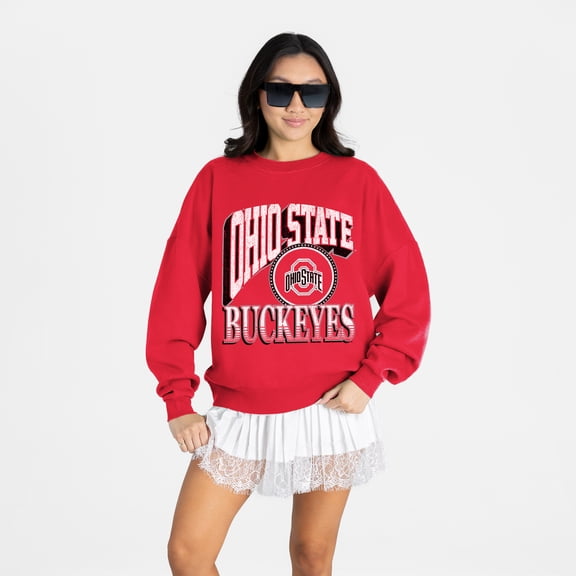 Women's Gameday Couture Scarlet Ohio State Buckeyes Main Character Oversized Premium Drop Shoulder Sweatshirt