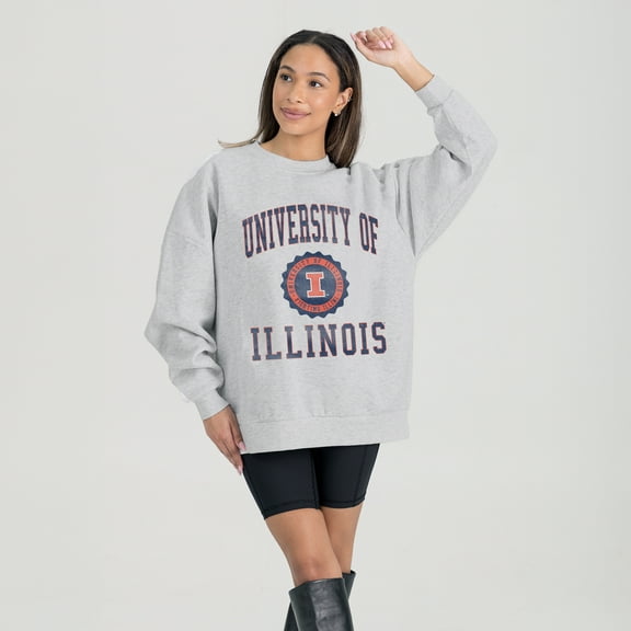 Women's Gameday Couture Steel Illinois Fighting Illini Oversized Good Vibes Premium Fleece Drop Shoulder Pullover
