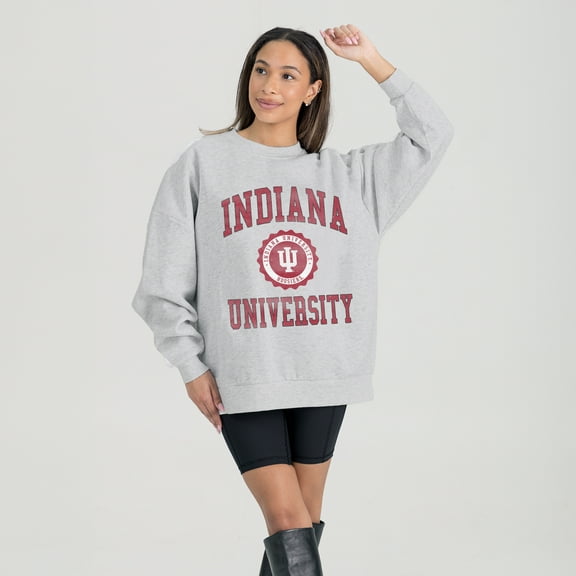 Women's Gameday Couture Steel Indiana Hoosiers Oversized Good Vibes Premium Fleece Drop Shoulder Pullover Sweatshirt