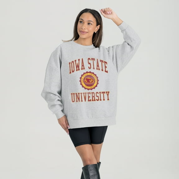 Women's Gameday Couture Steel Iowa State Cyclones Oversized Good Vibes Premium Fleece Drop Shoulder Pullover Sweatshirt