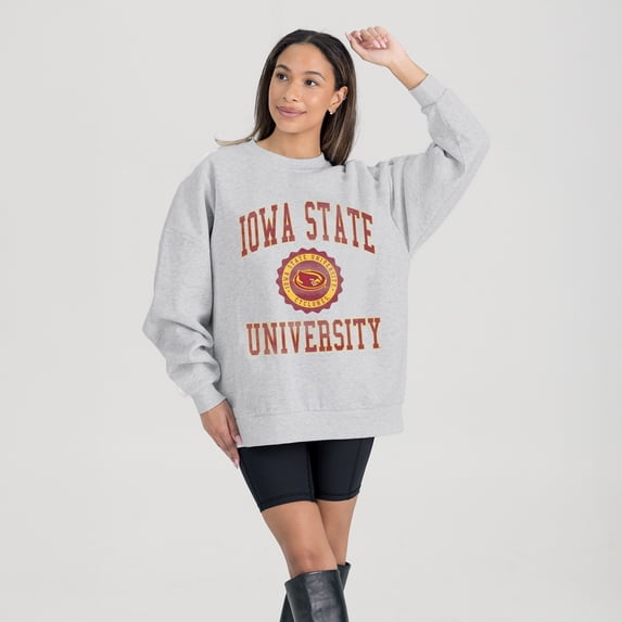 Women's Gameday Couture Steel Iowa State Cyclones Oversized Good Vibes Premium Fleece Drop Shoulder Pullover Sweatshirt