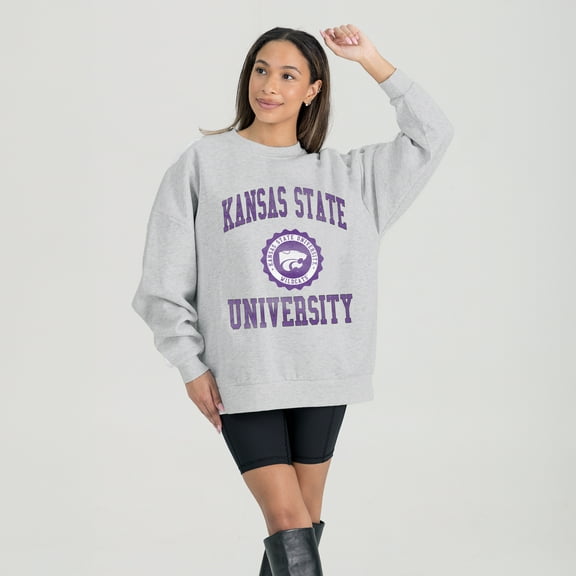 Women's Gameday Couture Steel Kansas State Wildcats Oversized Good Vibes Premium Fleece Drop Shoulder Pullover