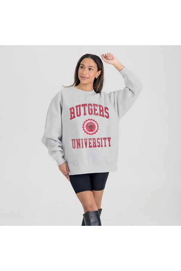 Women's Gameday Couture Steel Rutgers Scarlet Knights Oversized Good Vibes Premium Fleece Drop Shoulder Pullover