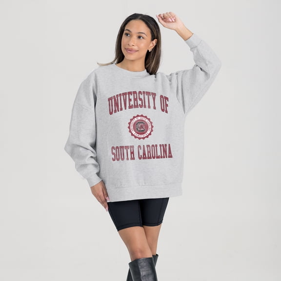 Women's Gameday Couture Steel South Carolina Gamecocks Oversized Good Vibes Premium Fleece Drop Shoulder Pullover
