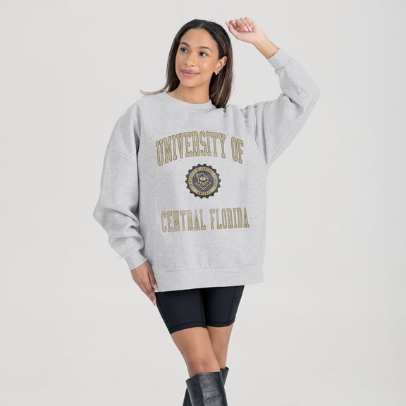 Women's Gameday Couture Steel UCF Knights Oversized Good Vibes Premium Fleece Drop Shoulder Pullover Sweatshirt