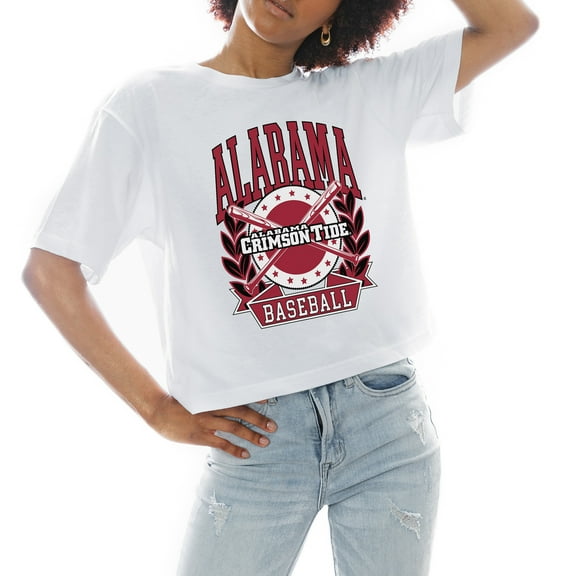 Women's Gameday Couture White Alabama Crimson Tide Baseball Boxy Fit Cropped T-Shirt