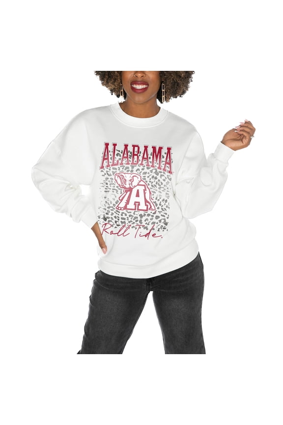 Women's Gameday Couture Alabama Crimson Tide White Oversized Drop Shoulder Fleece Drop Pullover Sweatshirt
