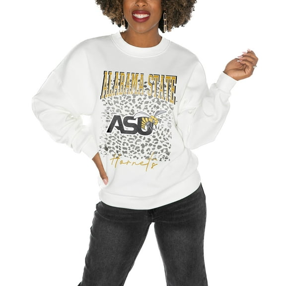 Women's Gameday Couture Alabama State Hornets White Oversized Drop Shoulder Fleece Drop Pullover Sweatshirt