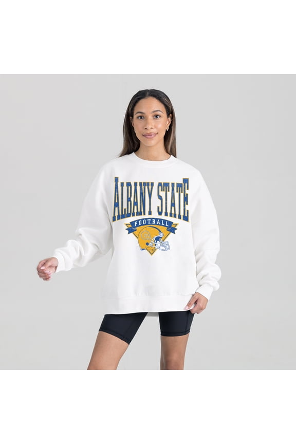 Women's Gameday Couture White Albany State Golden Rams Oversized Good Vibes Premium Fleece Drop Shoulder Pullover