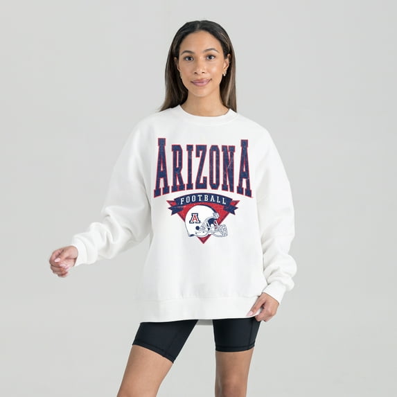 Women's Gameday Couture White Arizona Wildcats Oversized Good Vibes Premium Fleece Drop Shoulder Pullover Sweatshirt