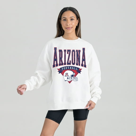 Women's Gameday Couture White Arizona Wildcats Oversized Good Vibes Premium Fleece Drop Shoulder Pullover Sweatshirt