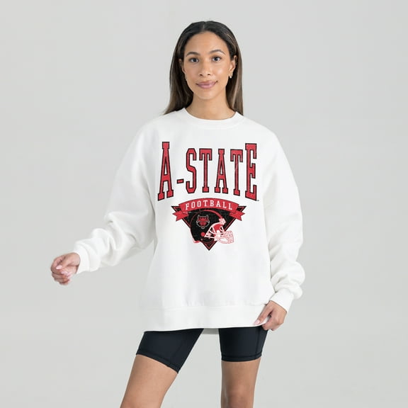 Women's Gameday Couture White Arkansas State Red Wolves Oversized Good Vibes Premium Fleece Drop Shoulder Pullover