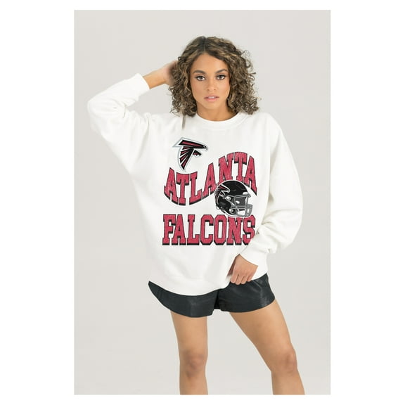 Women's Gameday Couture  White Atlanta Falcons Oversized Hard Earned Premium Fleece Pullover Sweatshirt