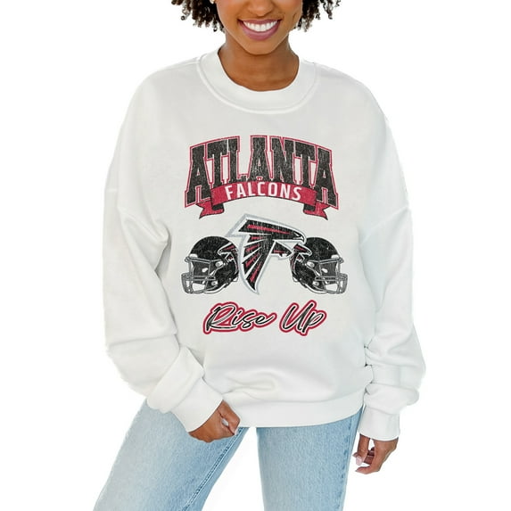 Women's Gameday Couture White Atlanta Falcons Passing Time Pullover Sweatshirt