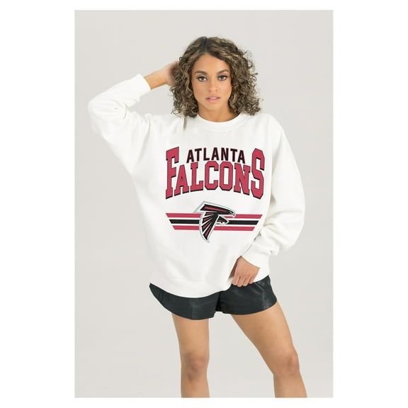Women's Gameday Couture  White Atlanta Falcons Swift Strike Premium Oversized Fleece Pullover Sweatshirt