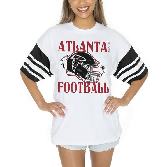 Women's Gameday Couture White Atlanta Falcons Vintage Look Contrast Mesh Striped Raglan T-Shirt