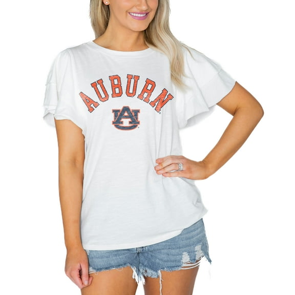 Women's Gameday Couture  White Auburn Tigers Arch Logo Flutter Sleeve Lightweight T-Shirt