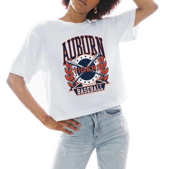 Women's Gameday Couture White Auburn Tigers Baseball Boxy Fit Cropped T-Shirt