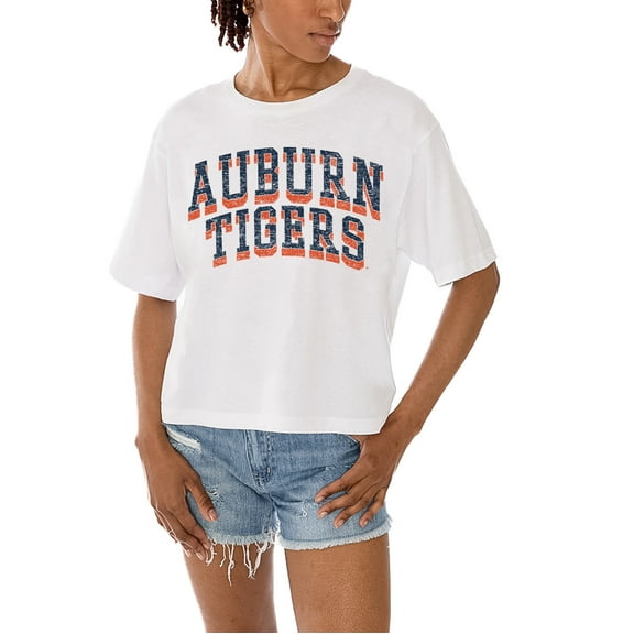 Women's Gameday Couture White Auburn Tigers Claim To Fame Boxy Cropped T-Shirt
