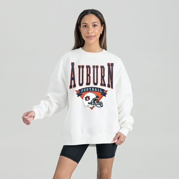 Women's Gameday Couture White Auburn Tigers Oversized Good Vibes Premium Fleece Drop Shoulder Pullover Sweatshirt