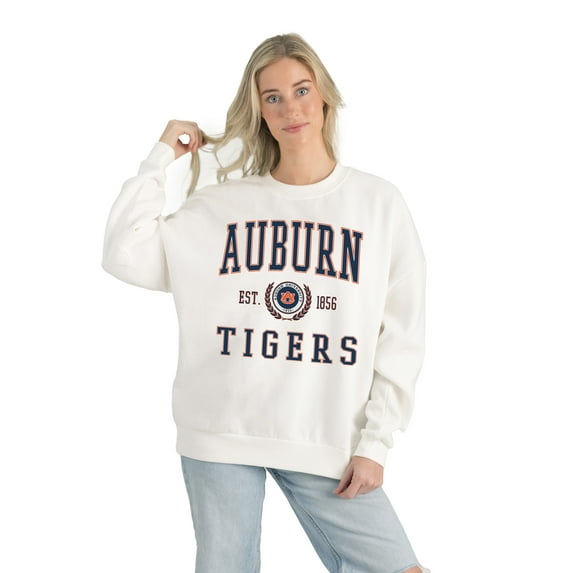 Women's Gameday Couture White Auburn Tigers Premium Fleece Drop Shoulder Oversized Pullover Sweatshirt
