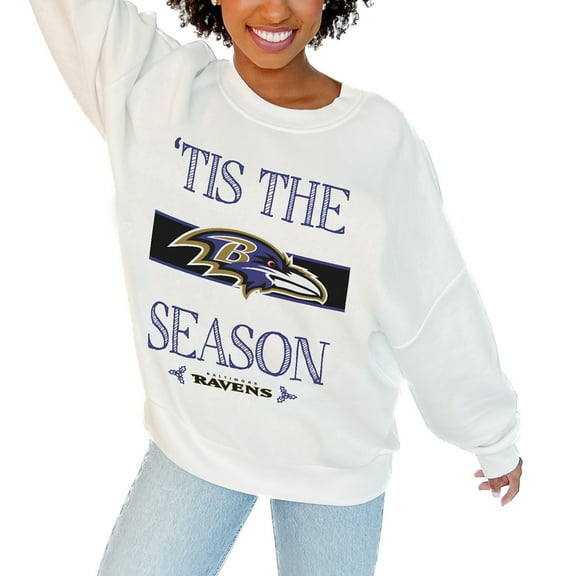 Women's Gameday Couture White Baltimore Ravens Oversized Take A Holiday Pullover Sweatshirt