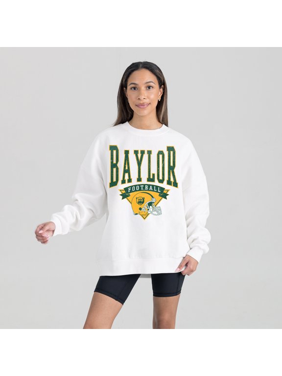 Women's Gameday Couture White Baylor Bears Oversized Good Vibes Premium Fleece Drop Shoulder Pullover Sweatshirt