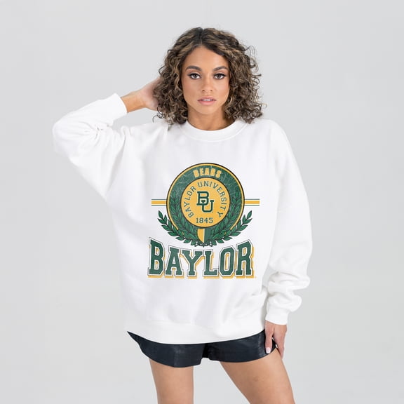 Women's Gameday Couture  White Baylor Bears Hot Shot Fleece Pullover Sweatshirt