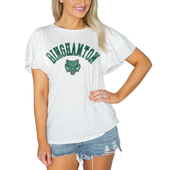 Women's Gameday Couture  White Binghamton Bearcats Arch Logo Flutter Sleeve Lightweight T-Shirt