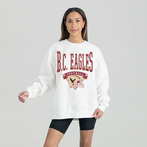 Women's Gameday Couture White Boston College Eagles Oversized Good Vibes Premium Fleece Drop Shoulder Pullover