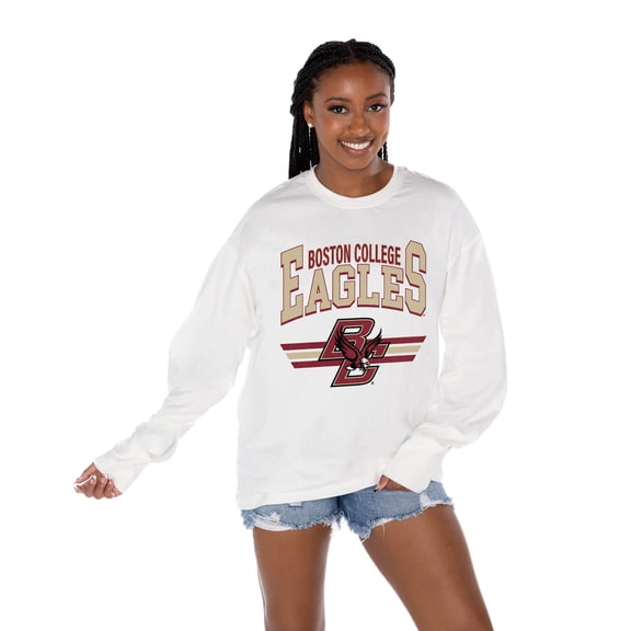 Women's Gameday Couture White Boston College Eagles Oversized Swift Strike Long Sleeve T-Shirt