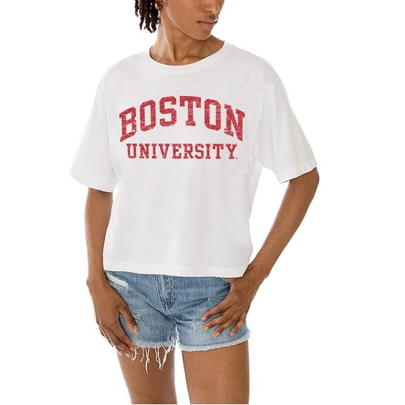 Women's Gameday Couture White Boston University Claim To Fame Boxy Cropped T-Shirt