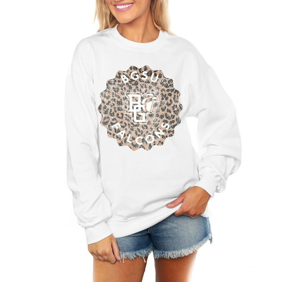 Women's Gameday Couture White Bowling Green St. Falcons Wild Side Perfect Crewneck Pullover Sweatshirt